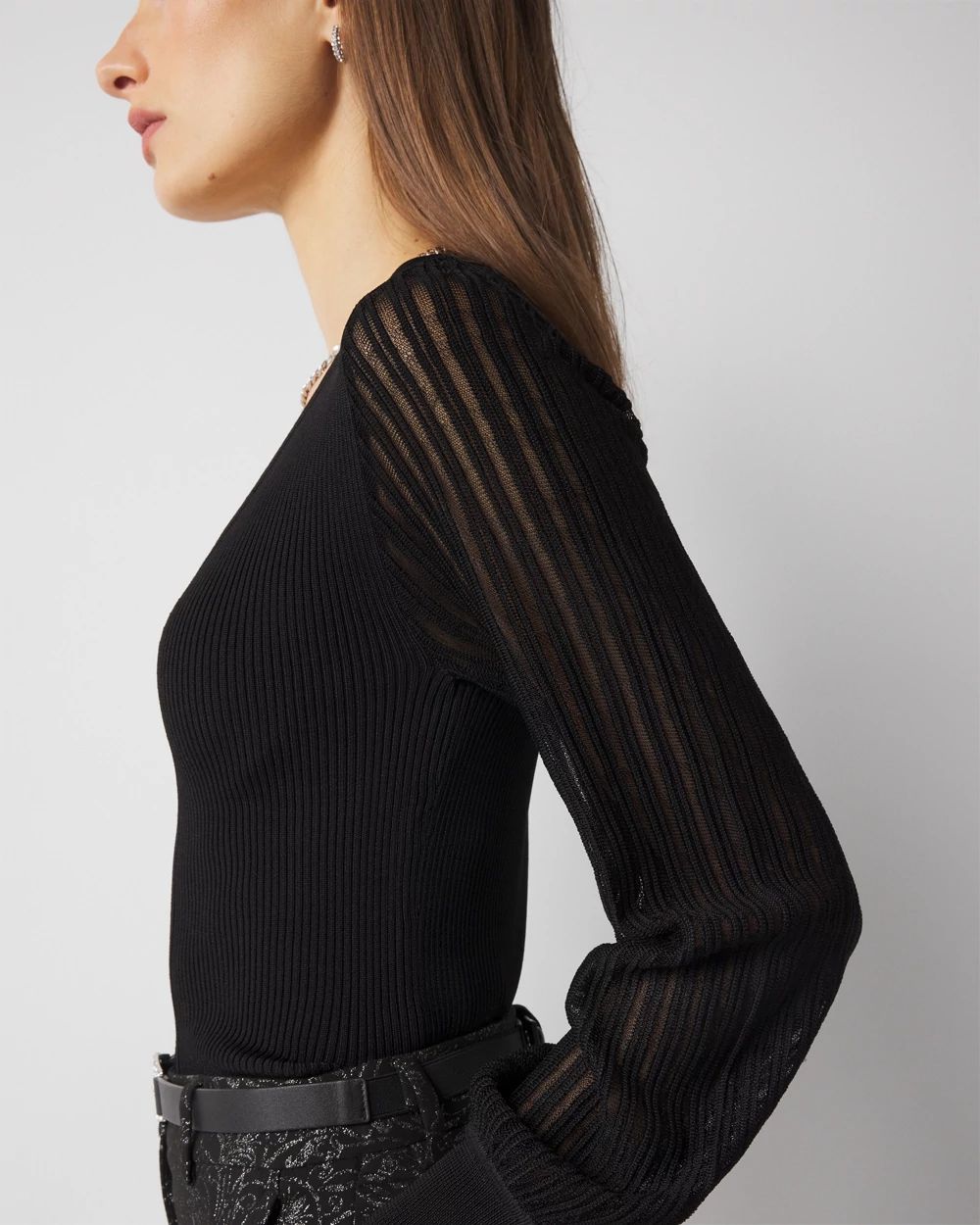 Sheer Sleeve V-Neck Sweater | White House Black Market